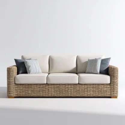 Sofá de jardín de ratán sintético 210x80x75 cm - beige - diseño natural para exterior-Luxegetbase