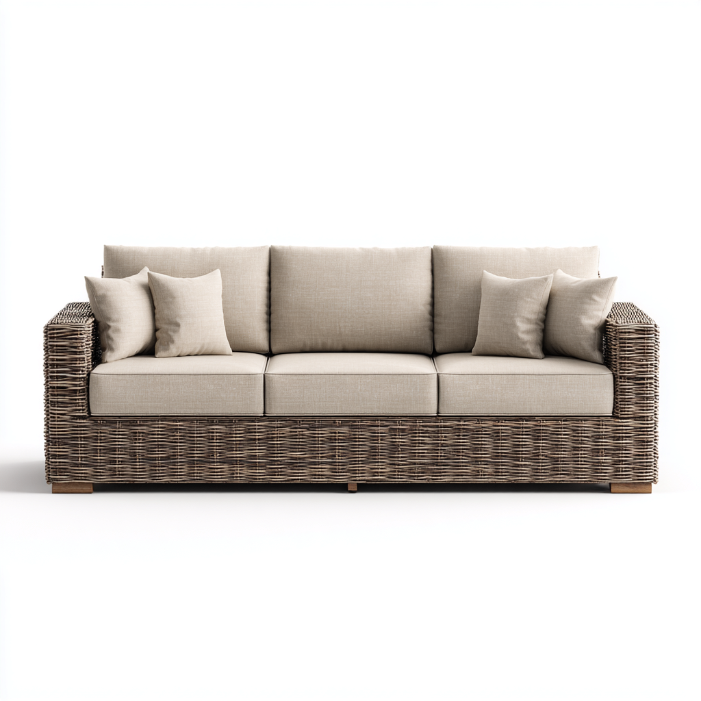 Sofá de jardín de ratán sintético 3 plazas 215x80x70 cm - beige natural - diseño contemporáneo-Luxegetbase