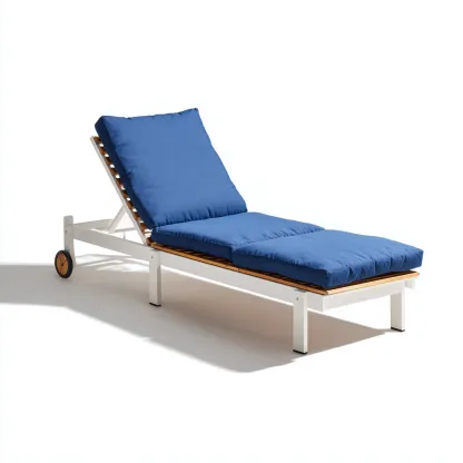 Tumbona de jardín de madera con respaldo ajustable 200x70x35 cm - blanco azul - diseño funcional-Luxegetbase