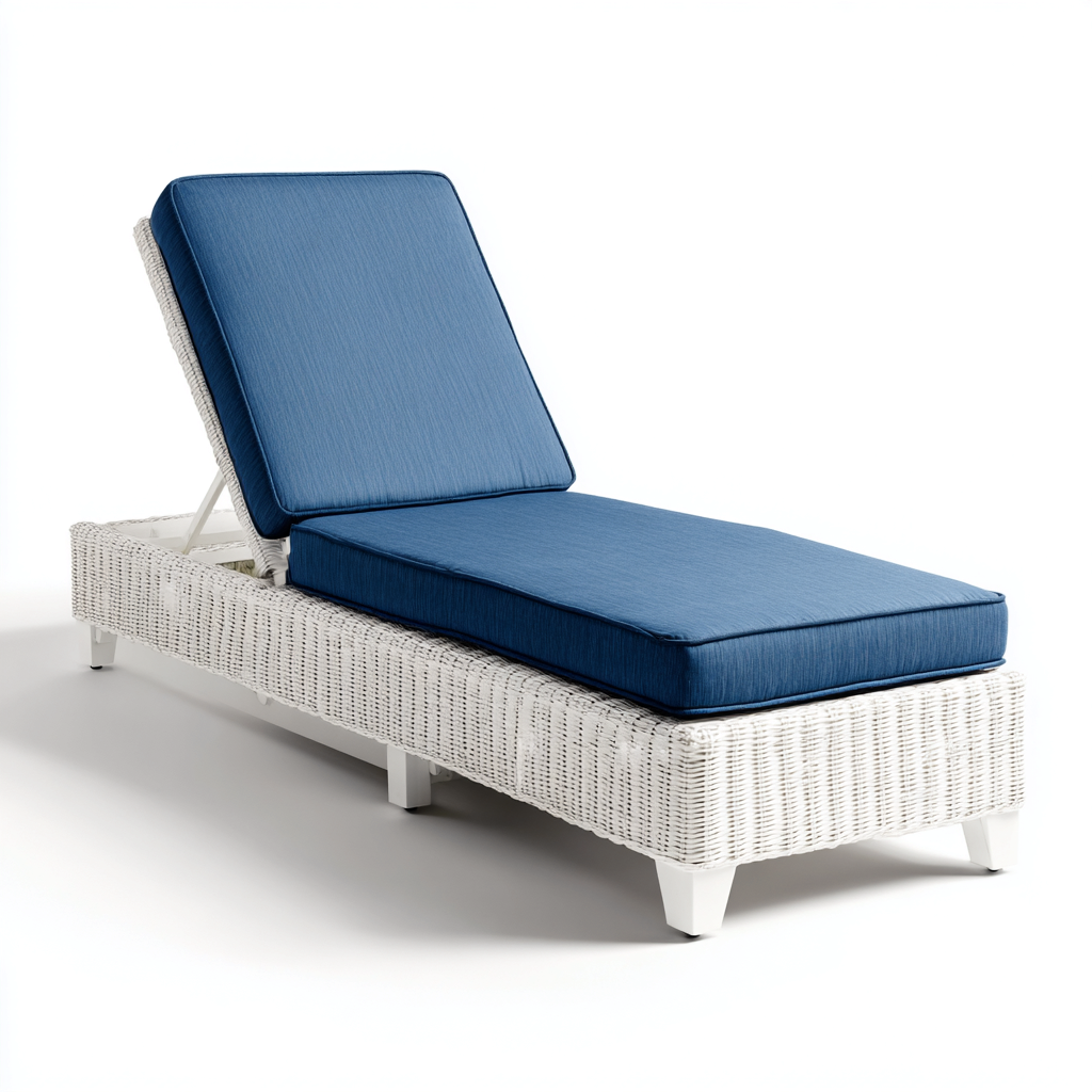 Tumbona de jardín de ratán sintético 200x70x85 cm - Azul-Blanco - Diseño exterior-Luxegetbase