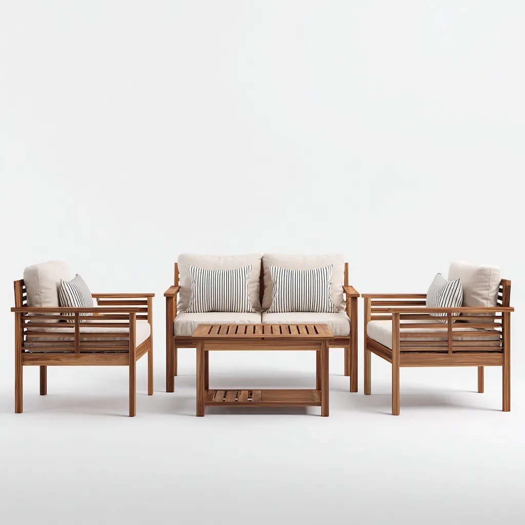 Sofás de jardín de madera 4 piezas 180x70x75 cm - Madera natural-Beige - Diseño moderno para exterior-Luxegetbase