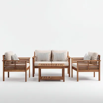 Sofás de jardín de madera 4 piezas 180x70x75 cm - Madera natural-Beige - Diseño moderno para exterior-Luxegetbase