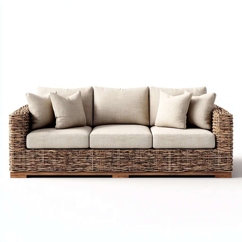 Sofá de jardín de ratán con cojines 210x80x75 cm - beige-natural - estilo exterior elegante-Luxegetbase