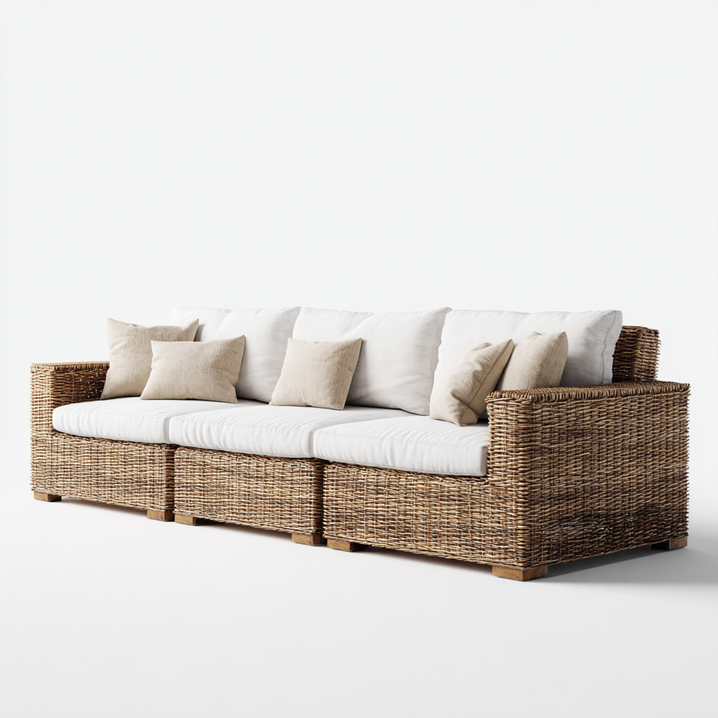 Sofás de jardín de ratán sintético 240x85x75 cm - Natural-Blanco - Diseño moderno para exterior-Luxegetbase