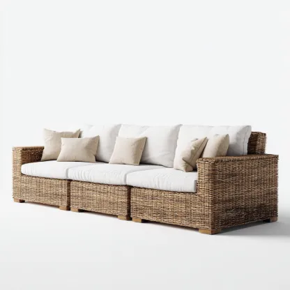 Sofás de jardín de ratán sintético 240x85x75 cm - Natural-Blanco - Diseño moderno para exterior-Luxegetbase