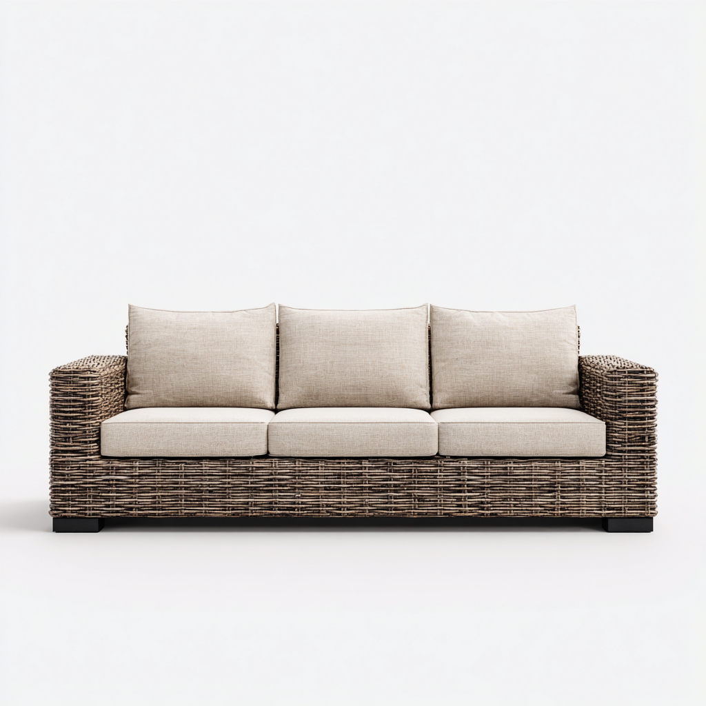 Sofá de jardín de ratán sintético 3 plazas 210x80x70 cm - Beige-Natural - Diseño exterior-Luxegetbase