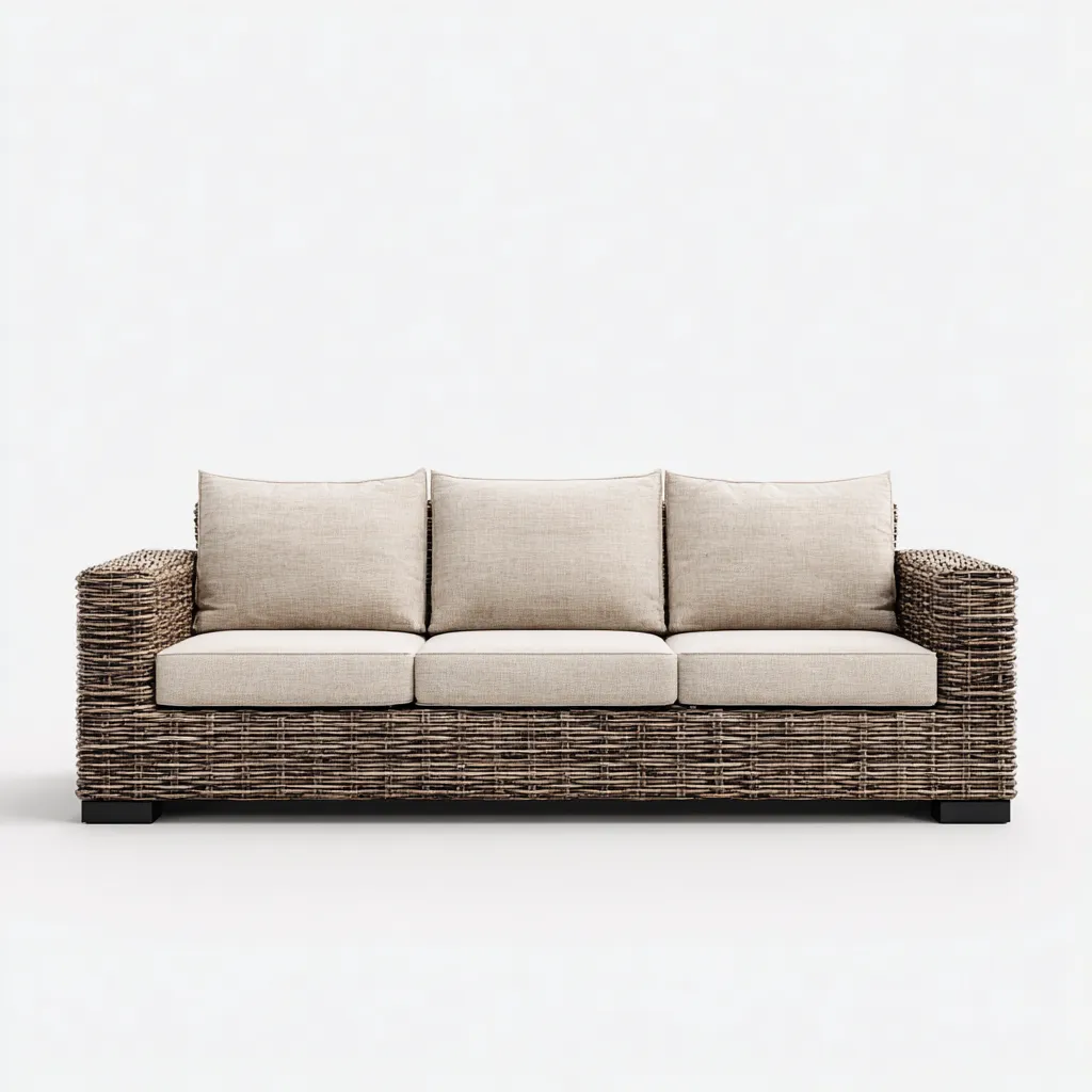 Sofá de jardín de ratán sintético 3 plazas 210x80x70 cm - Beige-Natural - Diseño exterior-Luxegetbase