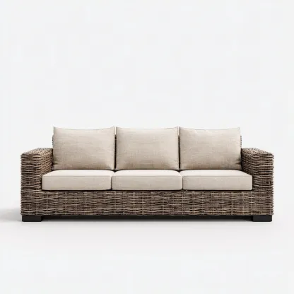 Sofá de jardín de ratán sintético 3 plazas 210x80x70 cm - Beige-Natural - Diseño exterior-Luxegetbase