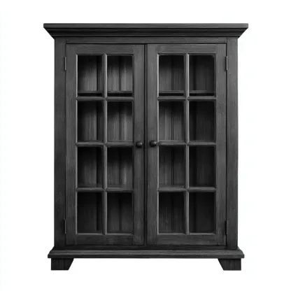 Vitrina de madera con puertas acristaladas 95x45x170 cm - Negro - Estilo clásico-Luxegetbase