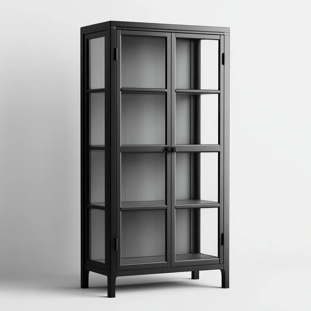 Vitrinas de vidrio y metal 80x40x180 cm - Negro - Diseño moderno para salón-Luxegetbase