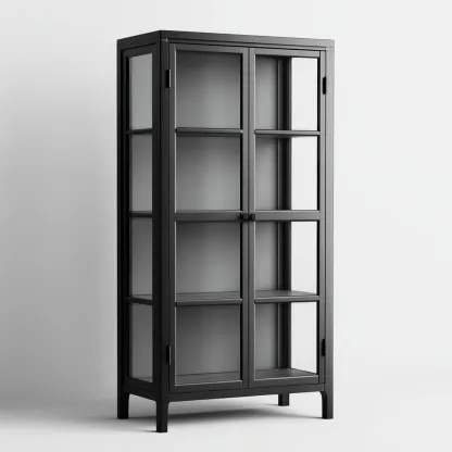 Vitrinas de vidrio y metal 80x40x180 cm - Negro - Diseño moderno para salón-Luxegetbase