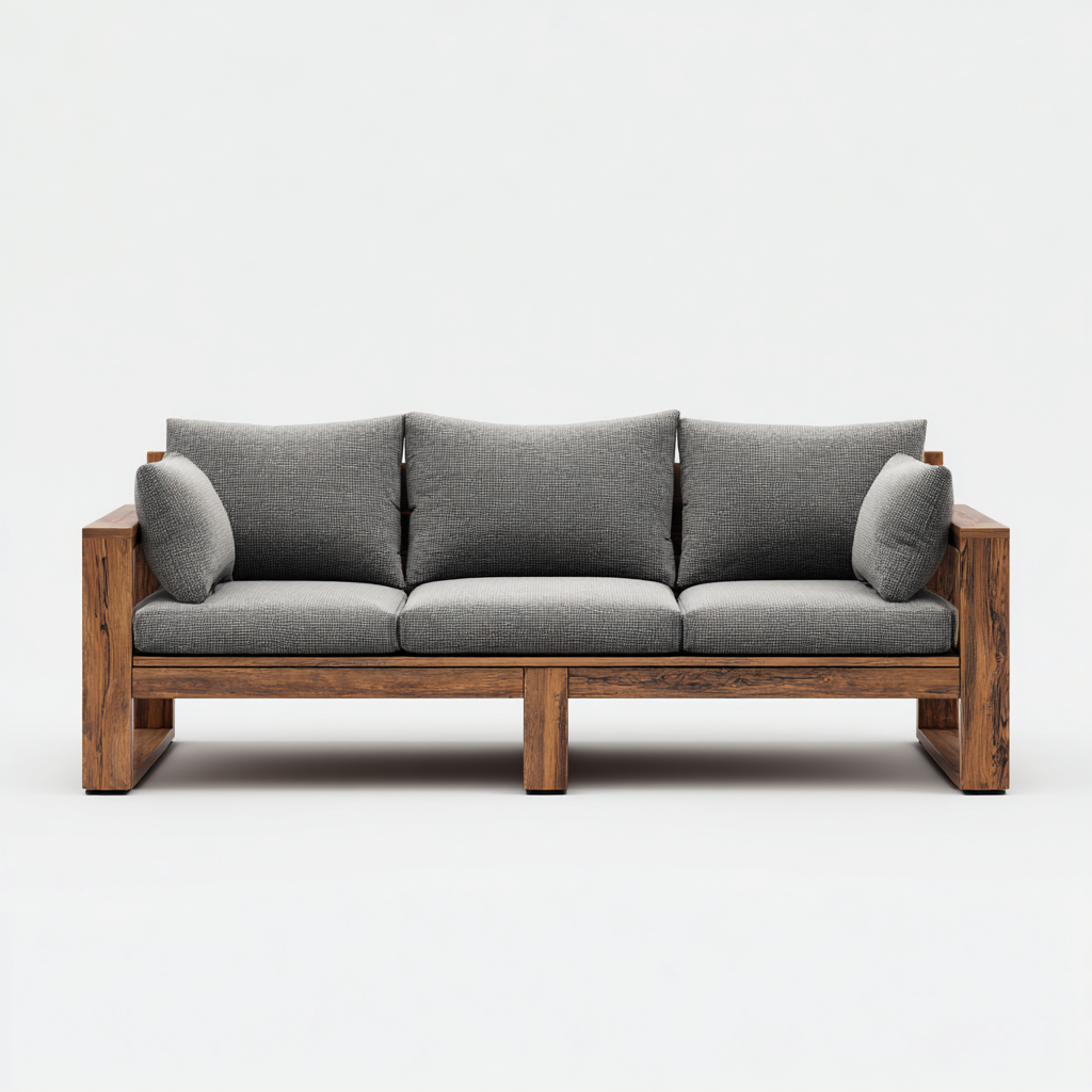 Sofá de jardín de madera maciza 3 plazas 200x80x75 cm - Gris-Madera natural - Diseño exterior-Luxegetbase