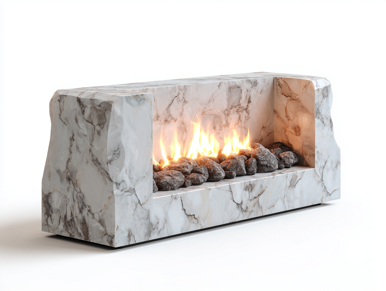 Camino in pietra effetto marmo 120x40x60 cm - bianco marmo - design moderno decorativo per soggiorno-Oakuphut