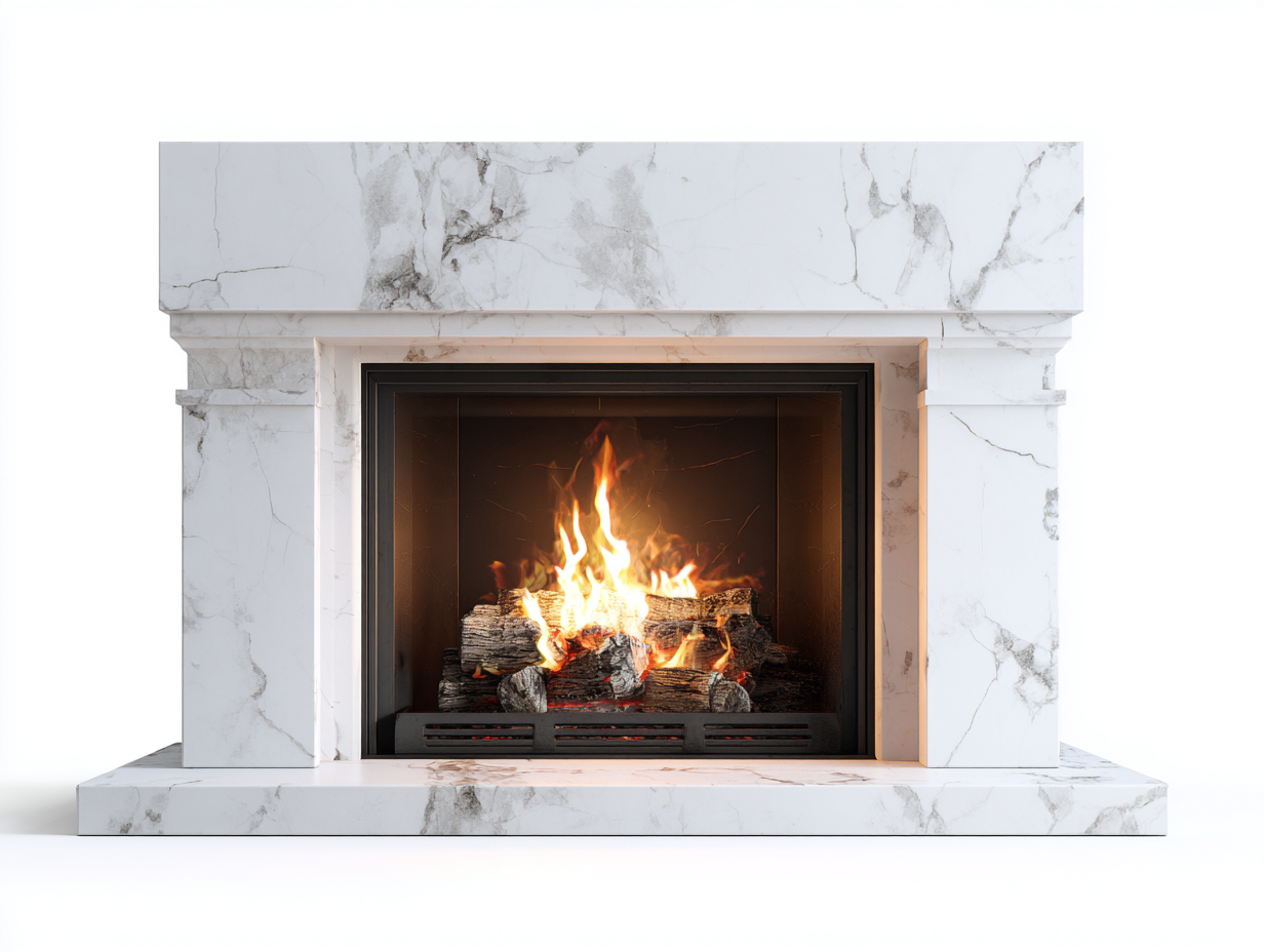 Camino da pavimento in effetto marmo 120x45x105 cm - bianco - grigio - design moderno per soggiorno-Oakuphut