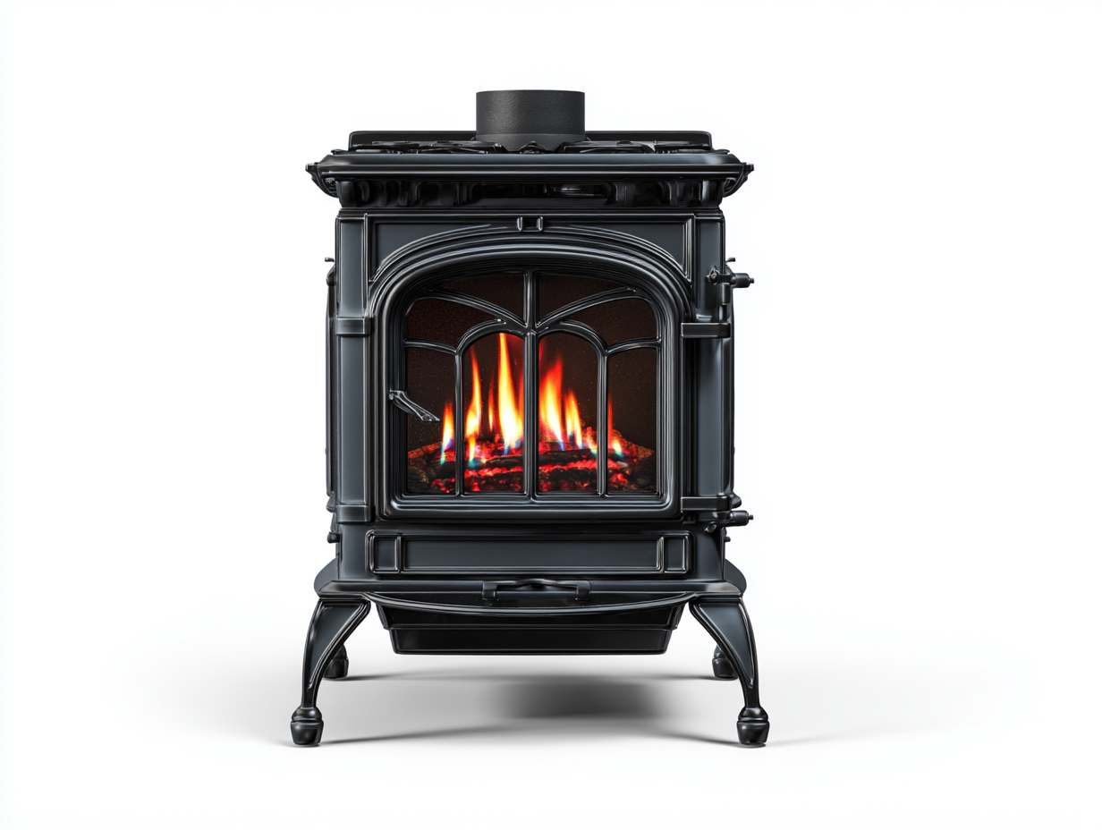 Camino a gas in ghisa 55x50x70 cm - nero - stile classico con fiamma a vista per soggiorno-Oakuphut