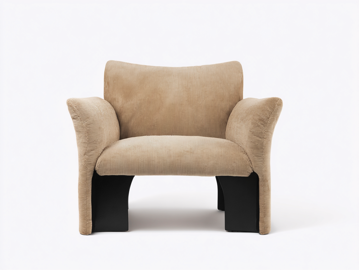 Poltrona con braccioli in velluto a coste 85x80x78 cm - beige - design moderno per soggiorno-Oakuphut