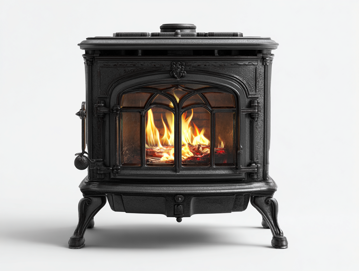 Camino a legna in ghisa 60x50x65 cm - nero - stile classico con fiamma a vista per soggiorno-Oakuphut