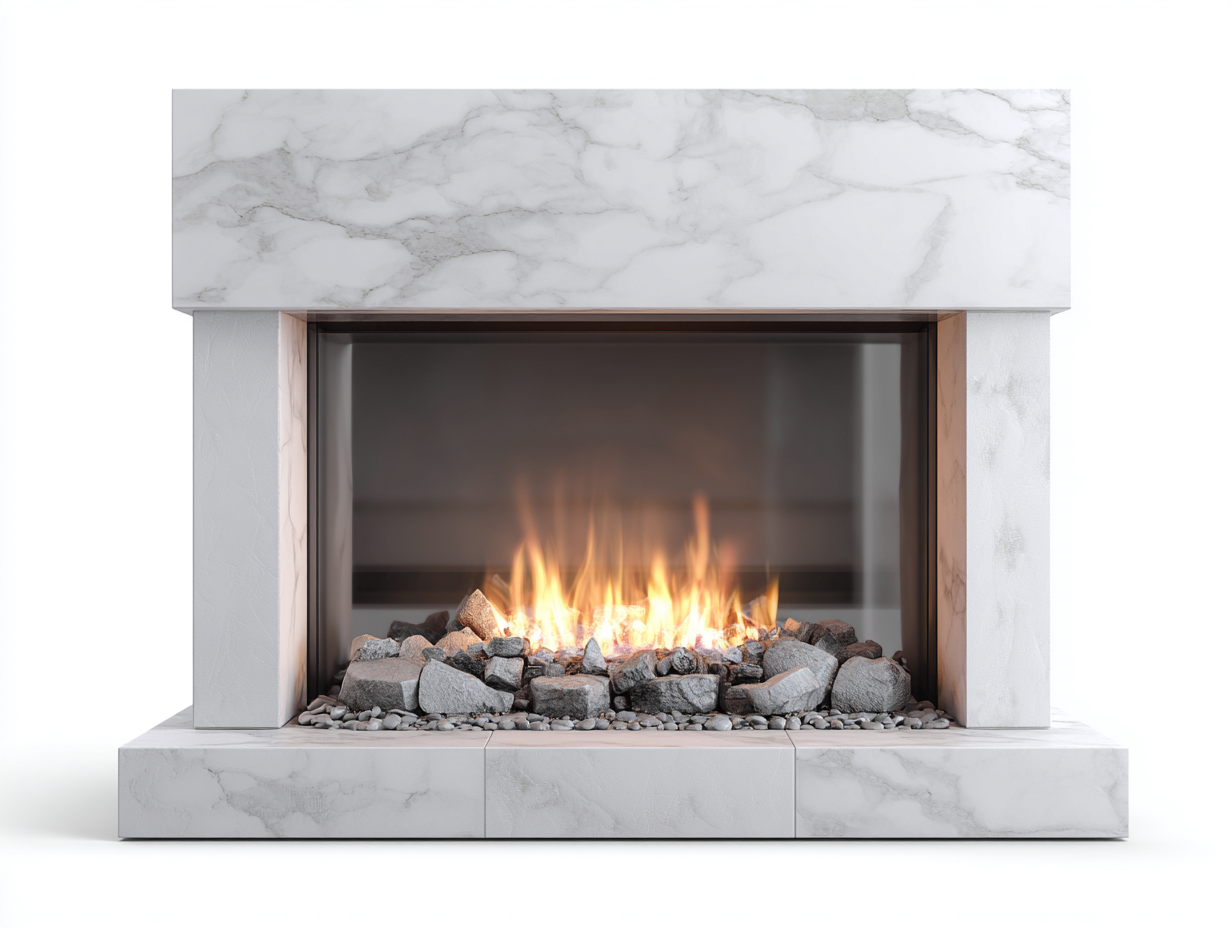 Camino in pietra effetto marmo 140x45x110 cm - bianco marmo - design moderno decorativo per soggiorno-Oakuphut