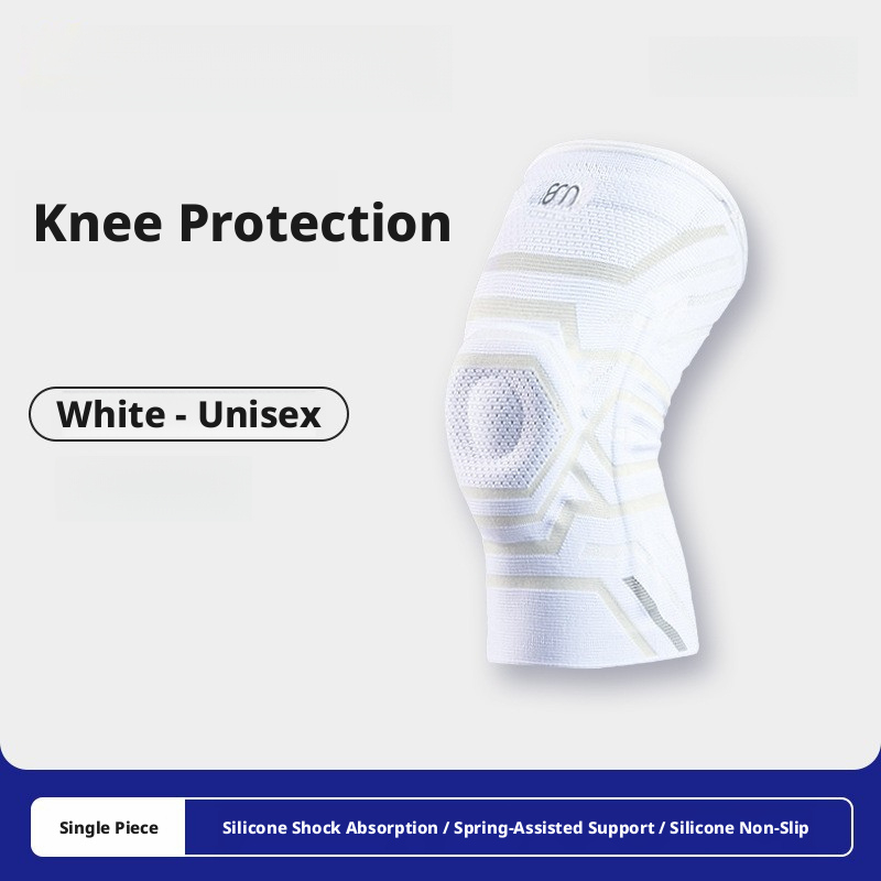 Spring-supported double-strap knee brace, meniscus stabilizer with silicone anti-collision protection