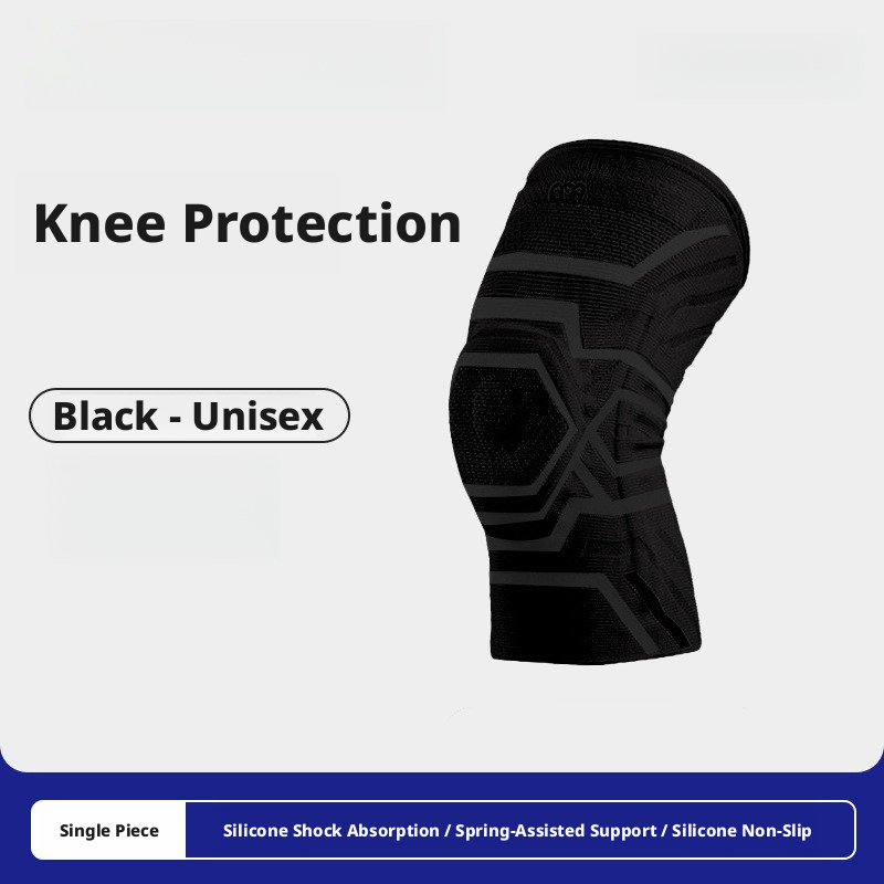 Spring-supported double-strap knee brace, meniscus stabilizer with silicone anti-collision protection