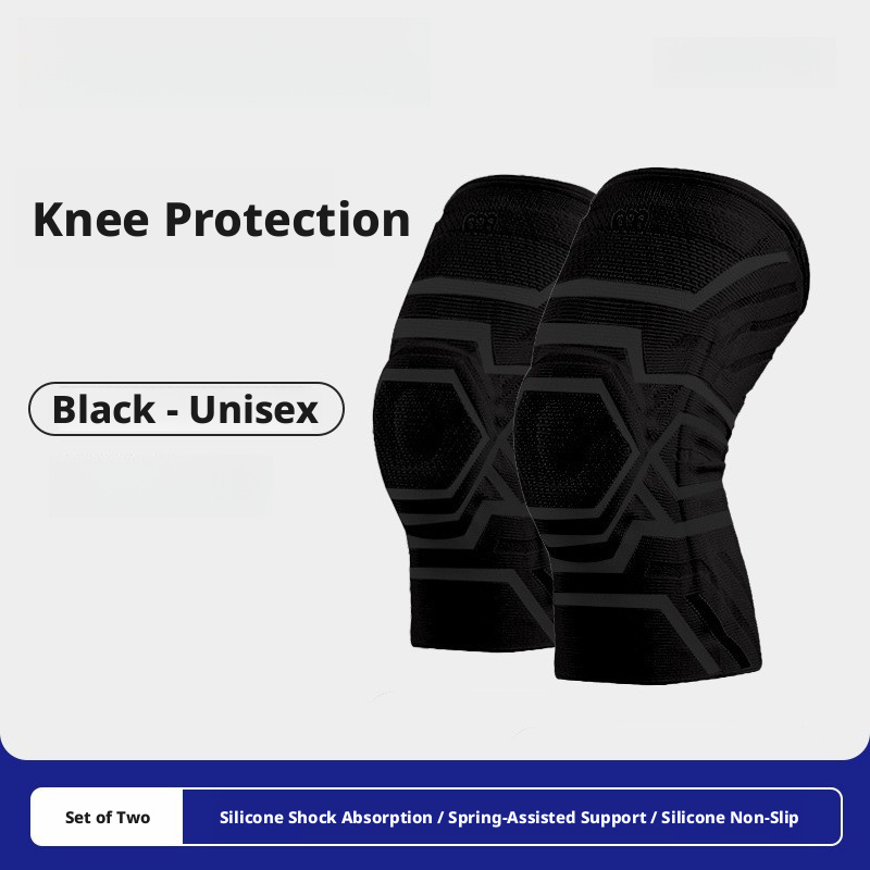 Spring-supported double-strap knee brace, meniscus stabilizer with silicone anti-collision protection