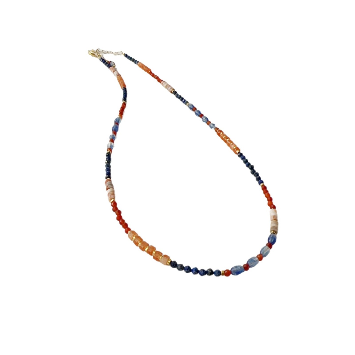 Dopamine Natural Stone Beaded Necklace Red Orange Blue High Saturation Gold Plated Adjustable Choker for Women