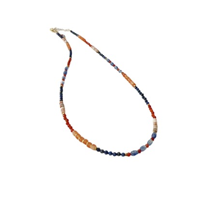 Dopamine Natural Stone Beaded Necklace Red Orange Blue High Saturation Gold Plated Adjustable Choker for Women