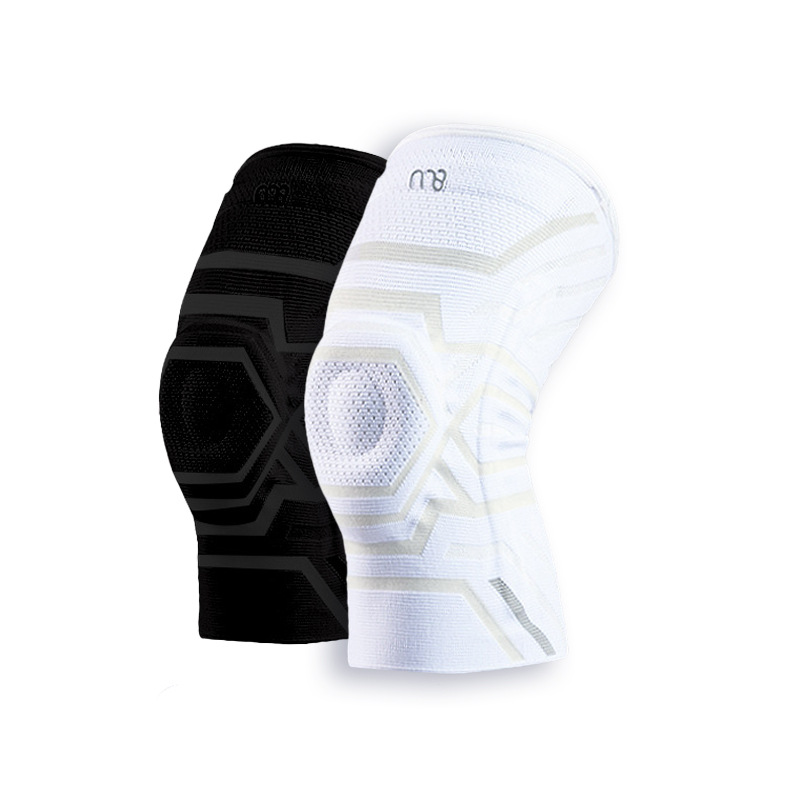 Spring-supported double-strap knee brace, meniscus stabilizer with silicone anti-collision protection