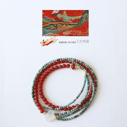 Dopamine Natural Stone Beaded Sweater Chain Red Green High Saturation Multi-Wear Long Necklace for Women