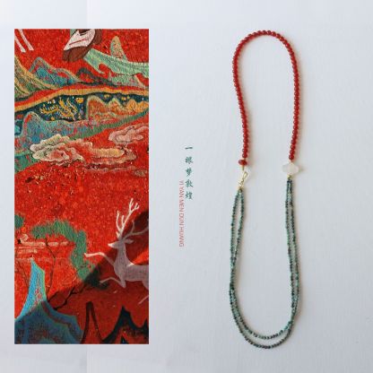 Dopamine Natural Stone Beaded Sweater Chain Red Green High Saturation Multi-Wear Long Necklace for Women