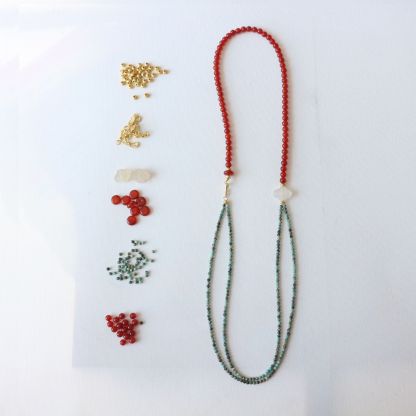 Dopamine Natural Stone Beaded Sweater Chain Red Green High Saturation Multi-Wear Long Necklace for Women