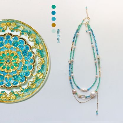 Dopamine Natural Stone Pearl Necklace Blue Green High Saturation Light Luxury Adjustable Choker for Women