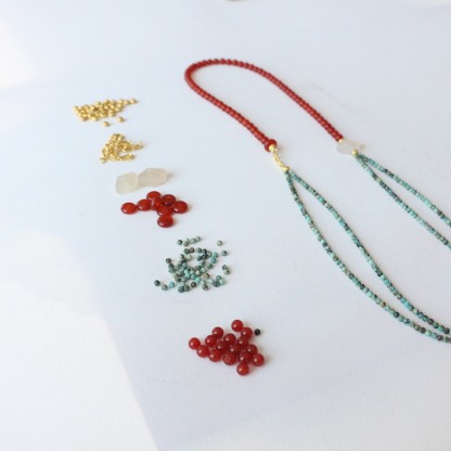 Dopamine Natural Stone Beaded Sweater Chain Red Green High Saturation Multi-Wear Long Necklace for Women