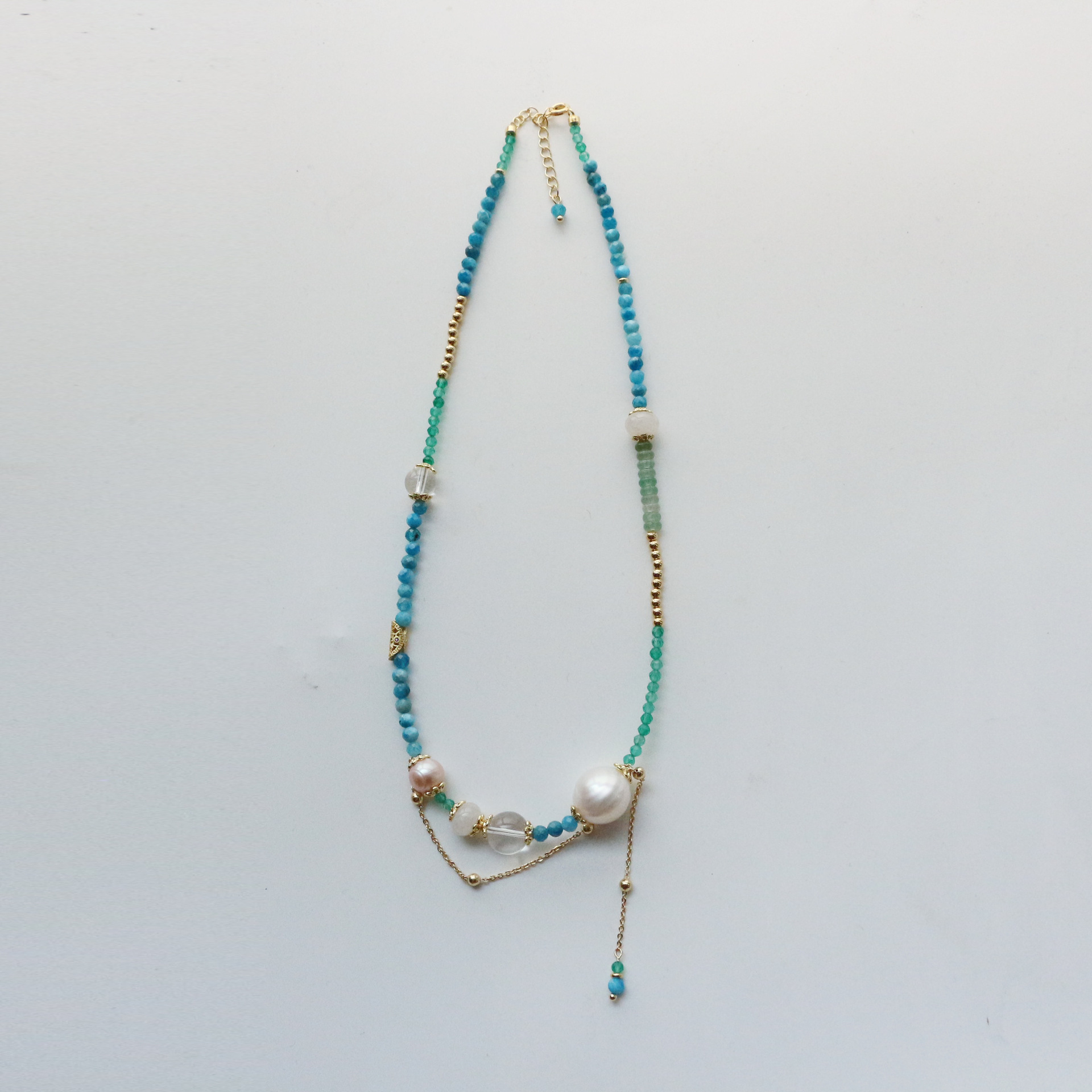 Dopamine Natural Stone Pearl Necklace Blue Green High Saturation Light Luxury Adjustable Choker for Women