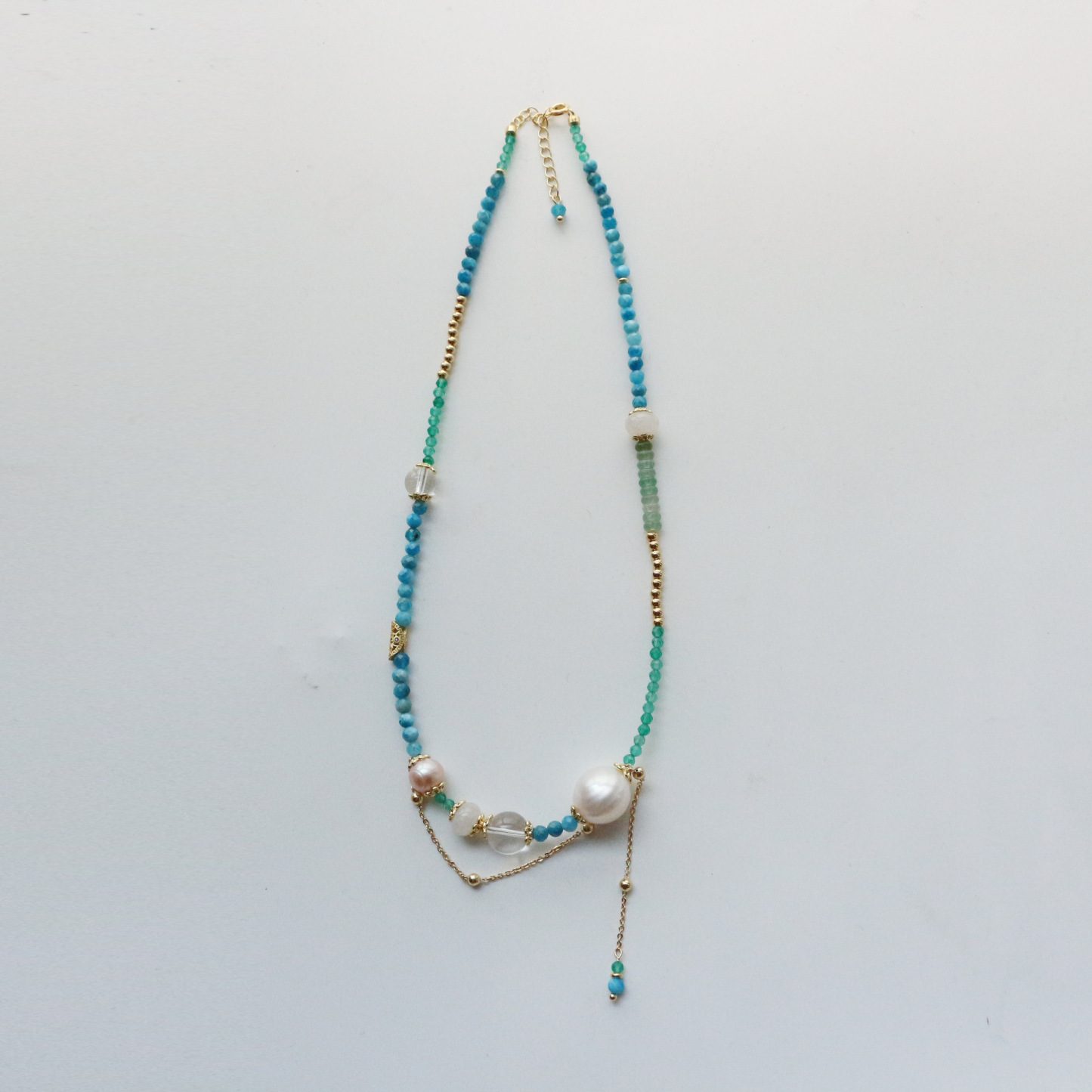 Dopamine Natural Stone Pearl Necklace Blue Green High Saturation Light Luxury Adjustable Choker for Women