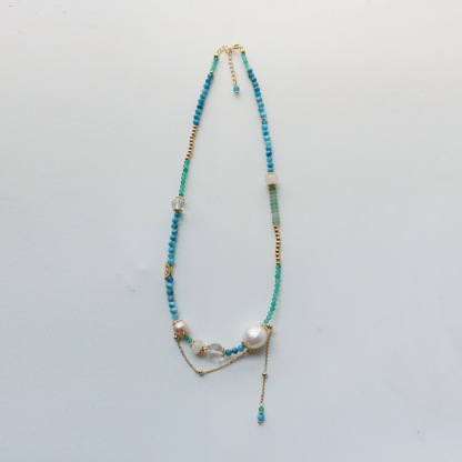 Dopamine Natural Stone Pearl Necklace Blue Green High Saturation Light Luxury Adjustable Choker for Women