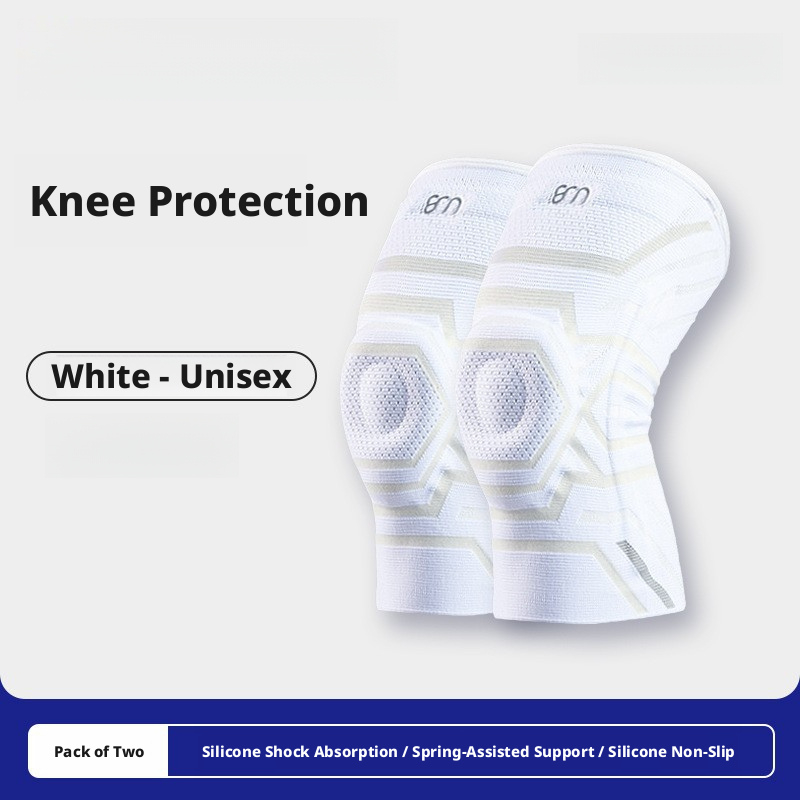 Spring-supported double-strap knee brace, meniscus stabilizer with silicone anti-collision protection