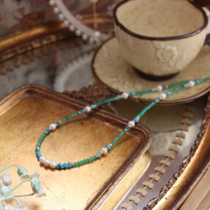 Dopamine Natural Stone Pearl Necklace Blue Green High Saturation Light Luxury Adjustable Choker for Women