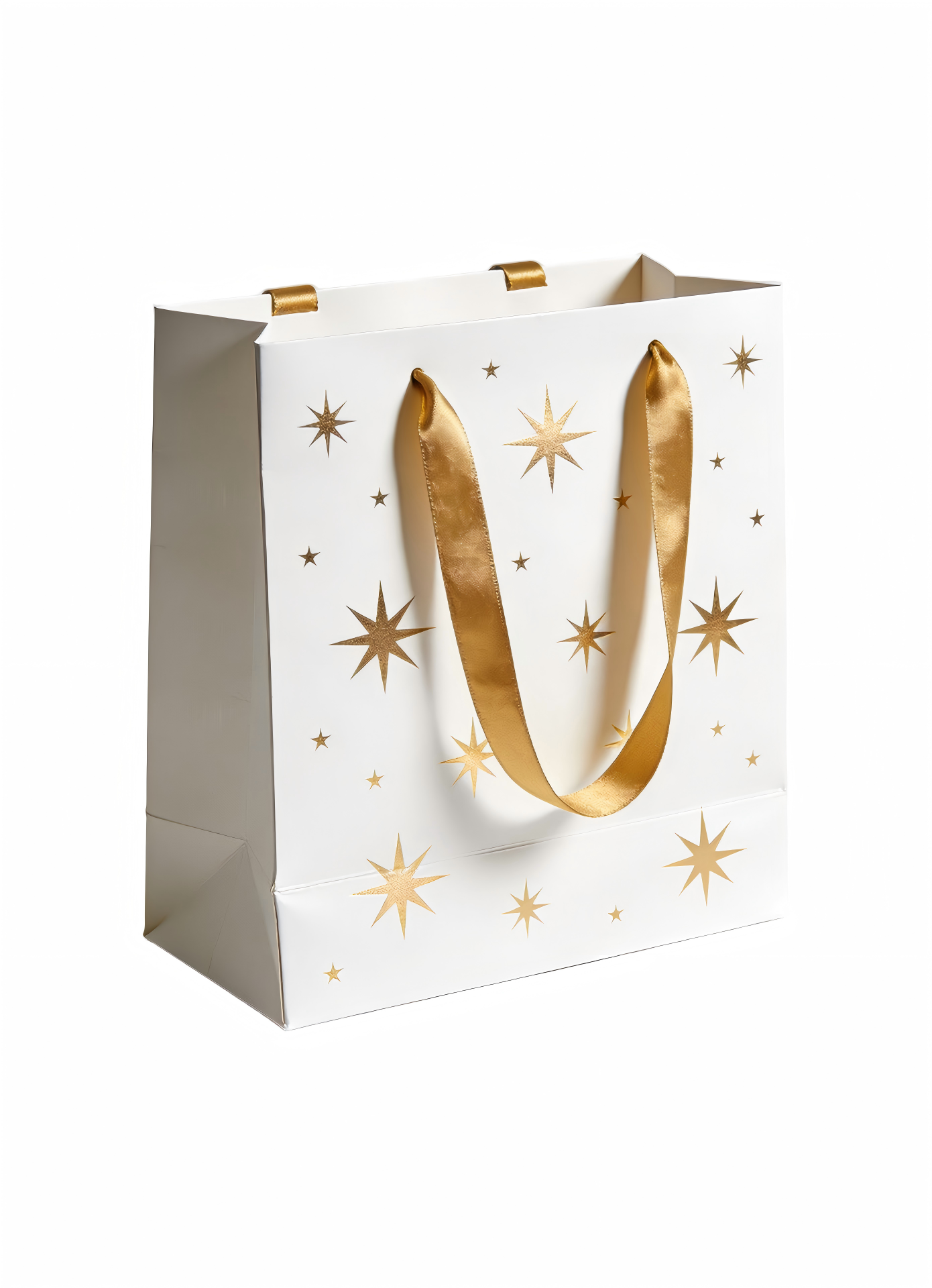 Gold Star Paper Gift Bag With Ribbon Handle