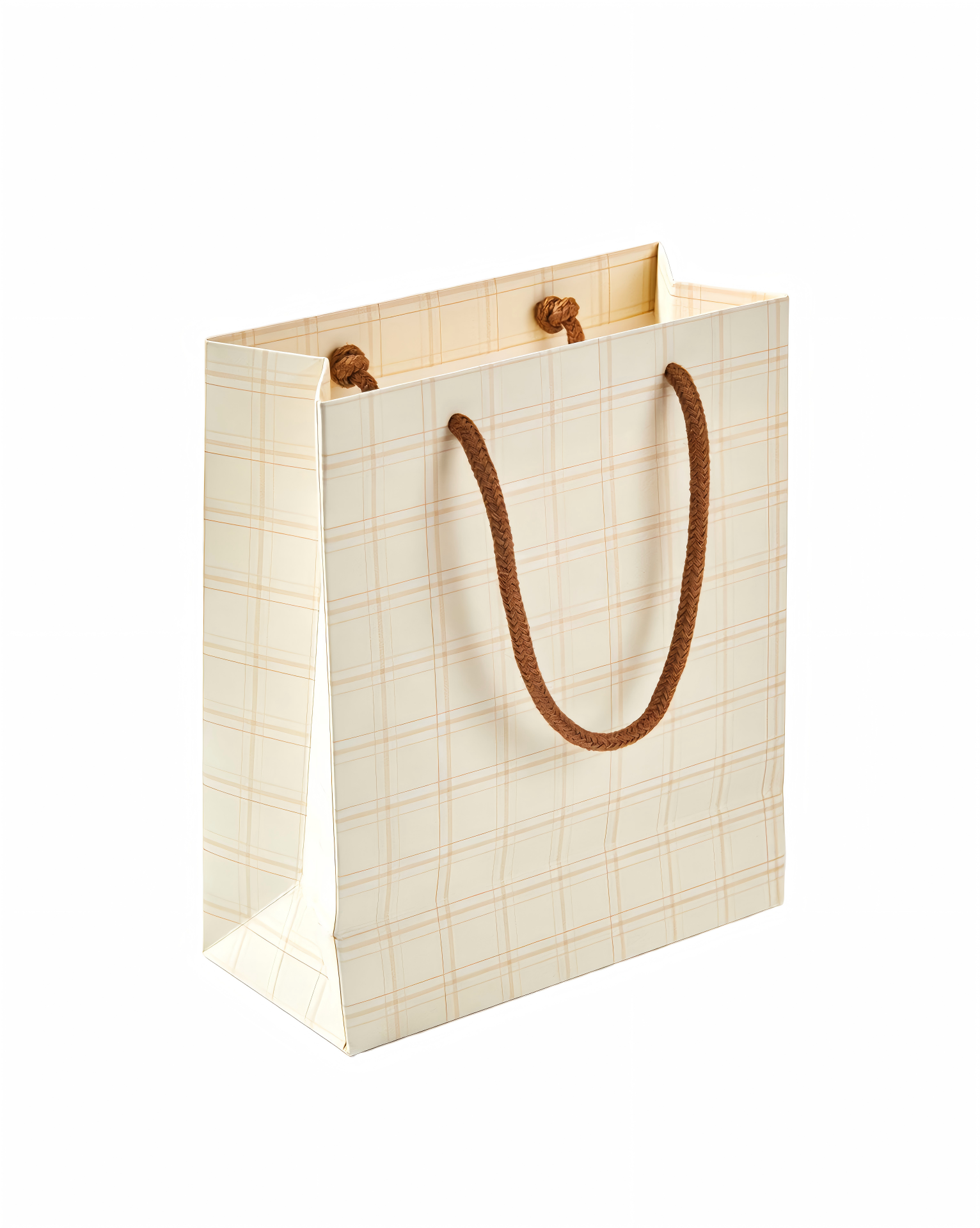 Cream Plaid Paper Bag