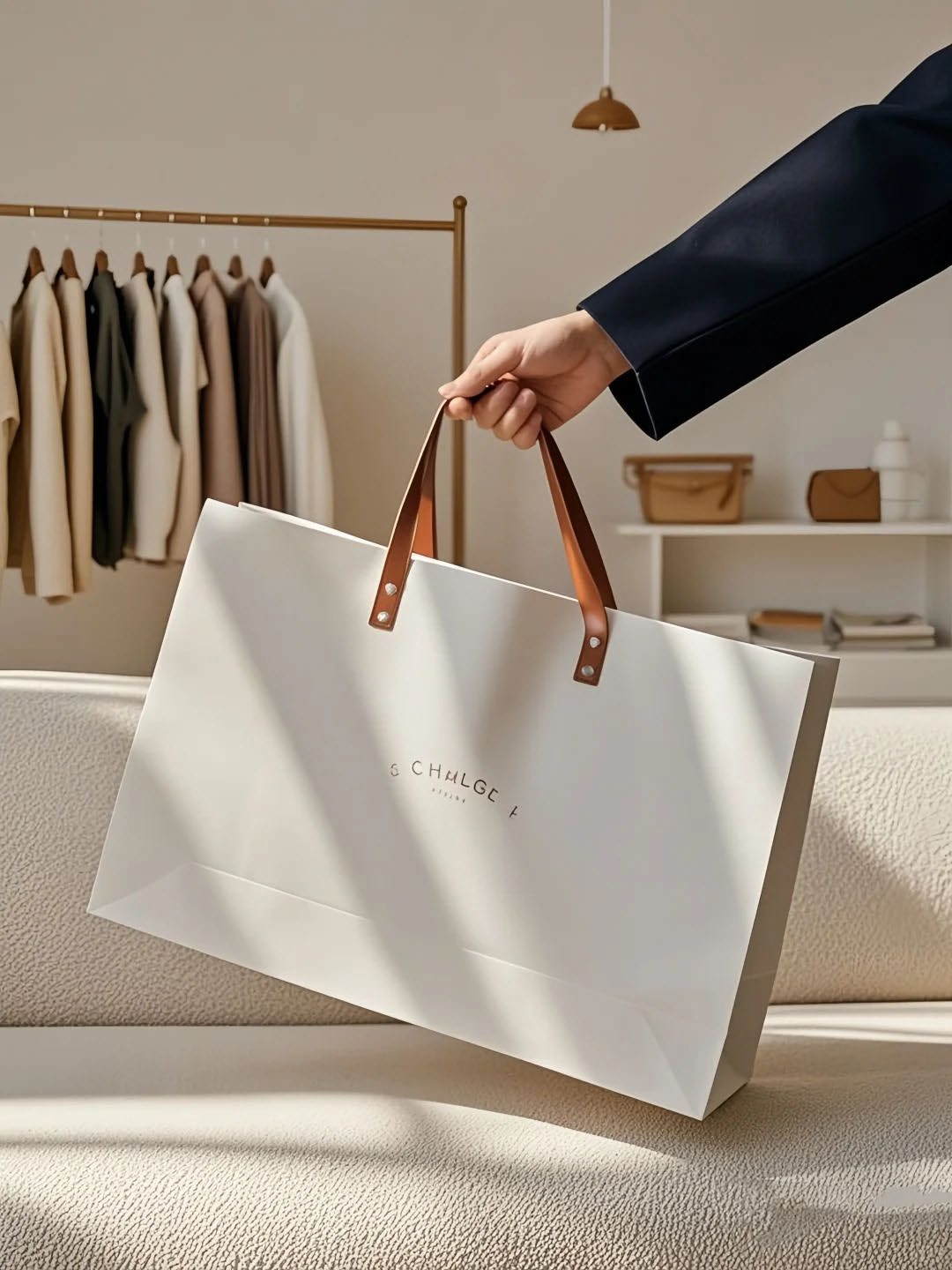 Custom Luxury Paper Shopping Bag With Leather Handle