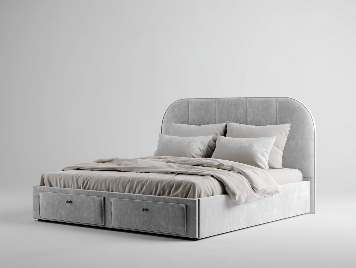 Lit double rembourré tissu avec tiroirs 200x160x120 cm - Gris clair - Design moderne pour chambre-Luxegoio