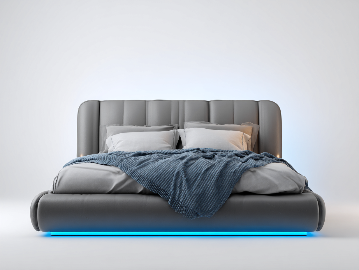 Lit double rembourré tissu 200x180x120 cm - Gris - Design moderne avec éclairage LED pour chambre-Luxegoio