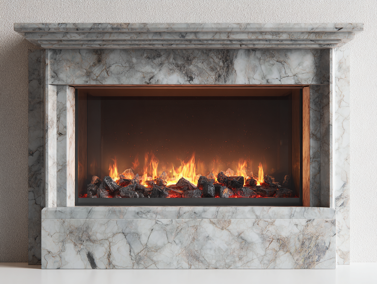 Cheminée électrique encastrable effet marbre 120x50x90 cm - blanc veiné - salon - design élégant-Luxegoio