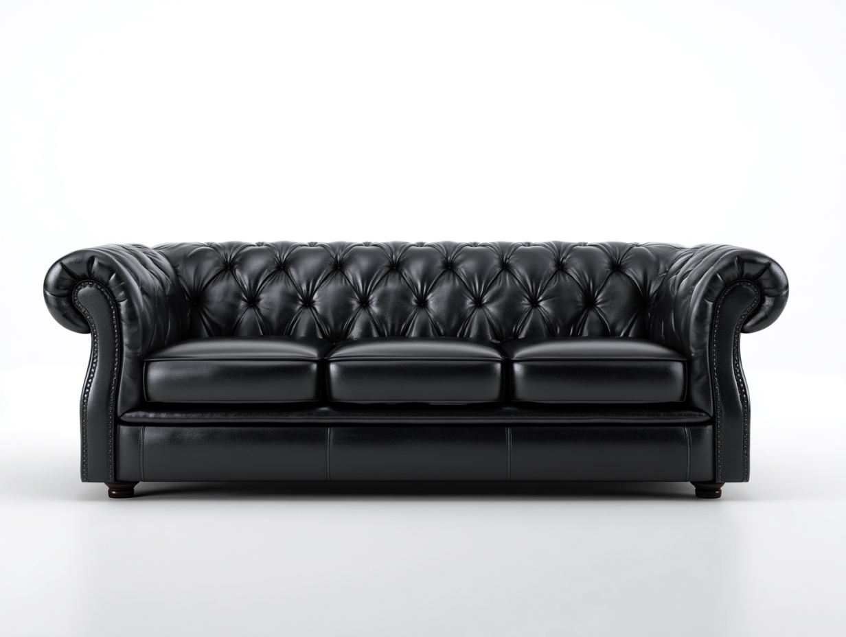 Canapé 3 places capitonné en cuir 220x90x75 cm - noir - design classique-Oakupyard