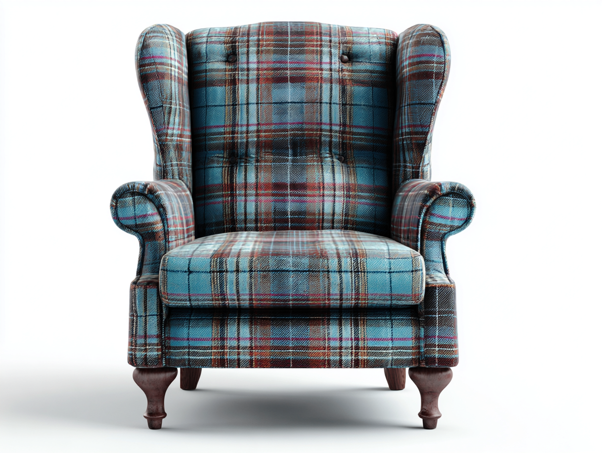 Fauteuil à dossier haut en tissu à carreaux 80x85x110 cm - bleu-marron - design classique-Oakupyard