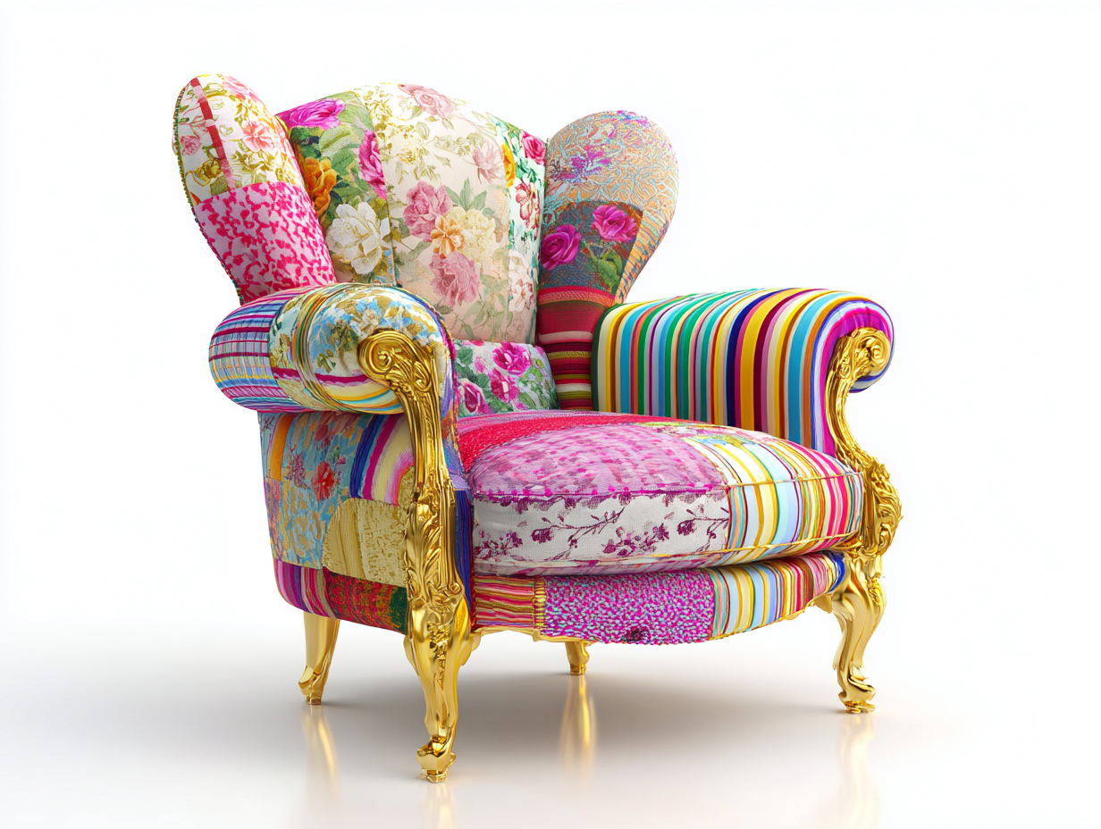 Fauteuil rembourré tissu patchwork 90x85x105 cm - Multicolore - Style baroque pour salon-Oakupyard