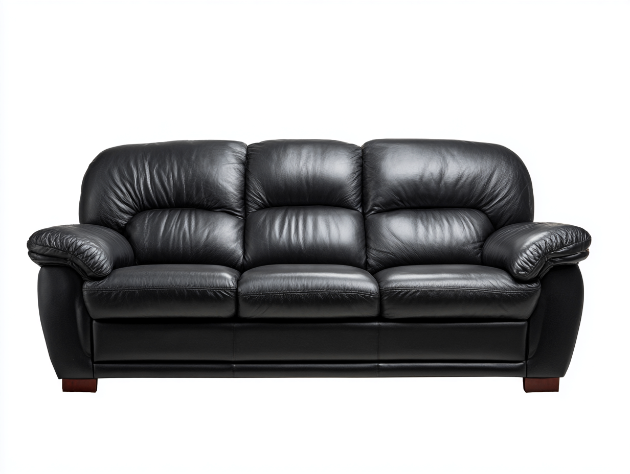 Canapé 3 places cuir lisse 215x95x85 cm - Noir - Style classique pour salon-Oakupyard