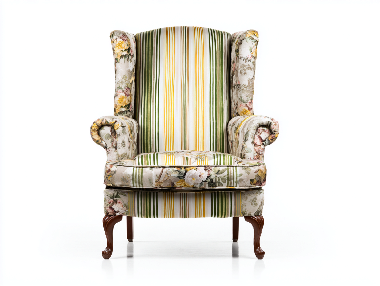 Fauteuil rembourré tissu rayé et floral 88x86x108 cm - Multicolore - Style classique pour salon-Oakupyard