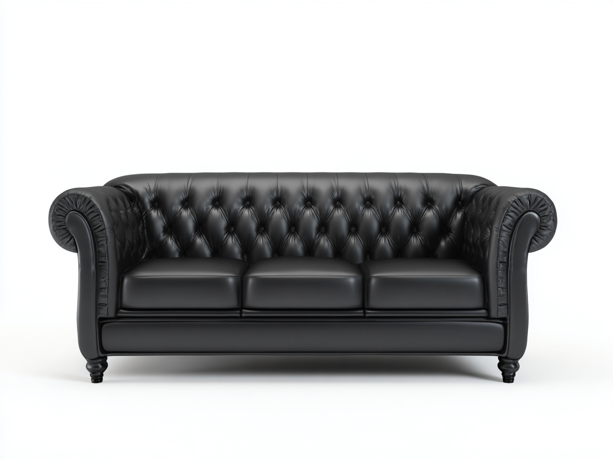 Canapé 3 places capitonné en cuir véritable 210x95x75 cm - Noir - Style classique élégant-Oakupyard